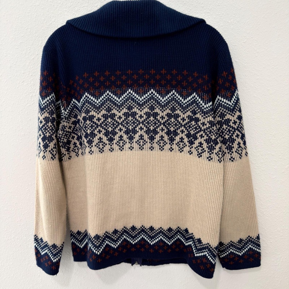 Vintage 70's Montgomery Ward Sweater Mens M Fair Isle Nordic Zip Shawl Collar - Picture 3 of 8